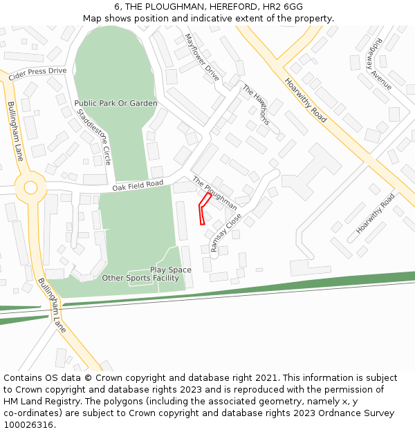 6, THE PLOUGHMAN, HEREFORD, HR2 6GG: Location map and indicative extent of plot