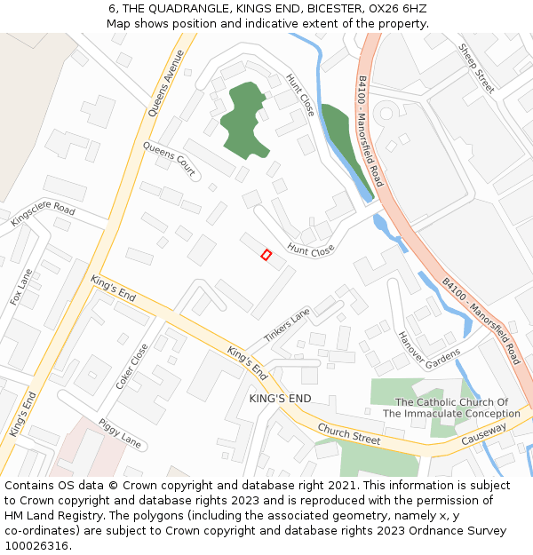 6, THE QUADRANGLE, KINGS END, BICESTER, OX26 6HZ: Location map and indicative extent of plot