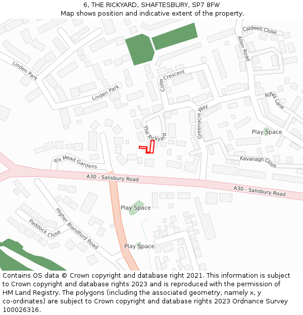 6, THE RICKYARD, SHAFTESBURY, SP7 8FW: Location map and indicative extent of plot