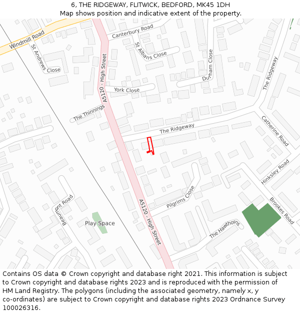 6, THE RIDGEWAY, FLITWICK, BEDFORD, MK45 1DH: Location map and indicative extent of plot