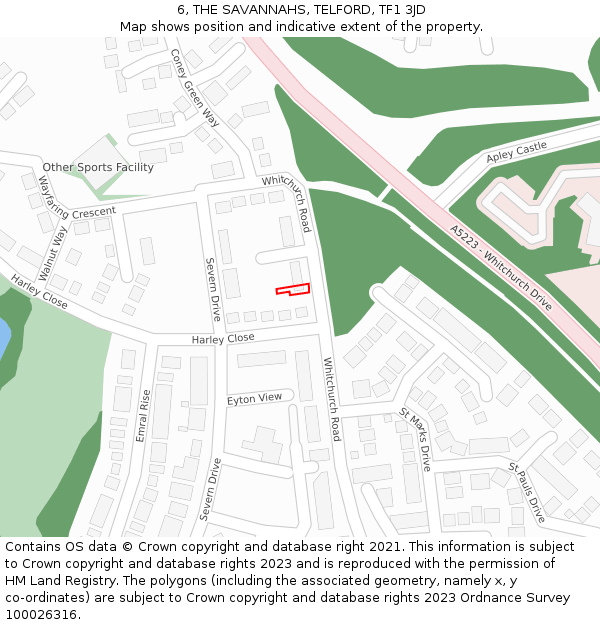 6, THE SAVANNAHS, TELFORD, TF1 3JD: Location map and indicative extent of plot