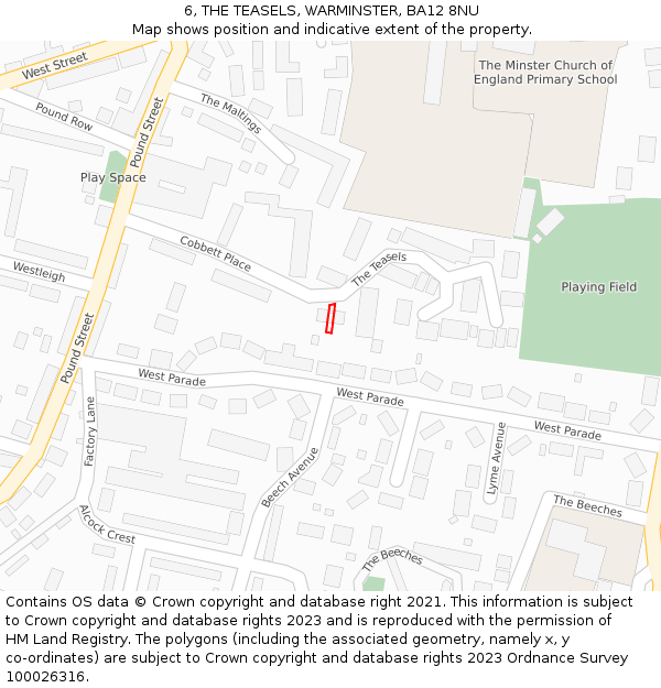 6, THE TEASELS, WARMINSTER, BA12 8NU: Location map and indicative extent of plot
