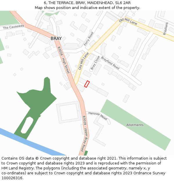 6, THE TERRACE, BRAY, MAIDENHEAD, SL6 2AR: Location map and indicative extent of plot