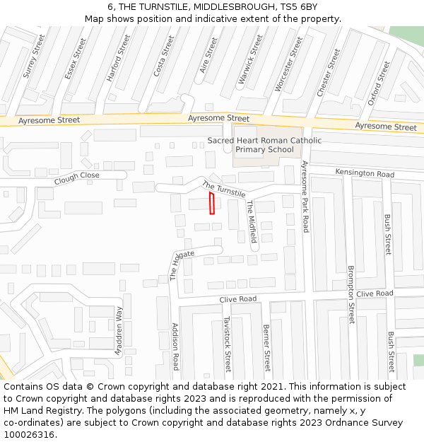 6, THE TURNSTILE, MIDDLESBROUGH, TS5 6BY: Location map and indicative extent of plot