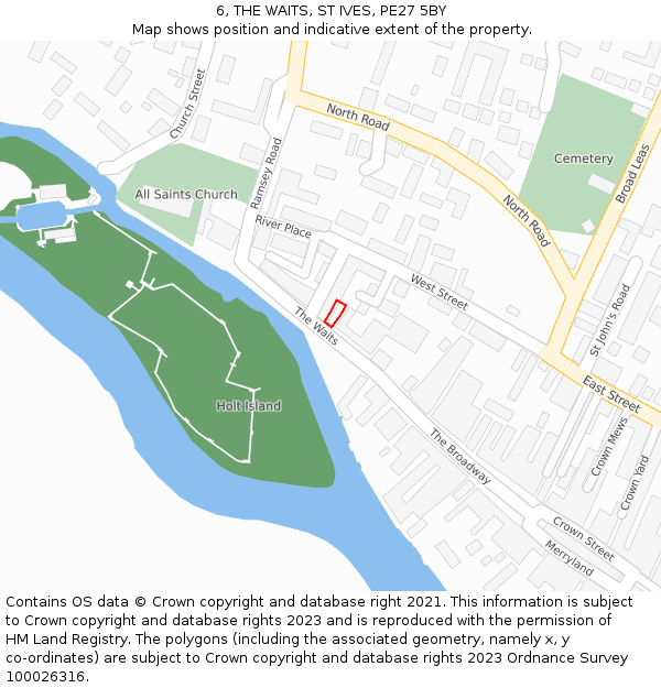 6, THE WAITS, ST IVES, PE27 5BY: Location map and indicative extent of plot