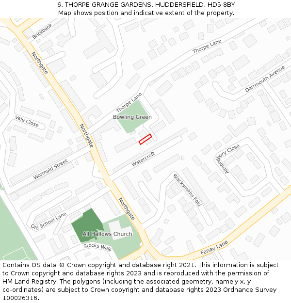 6, THORPE GRANGE GARDENS, HUDDERSFIELD, HD5 8BY: Location map and indicative extent of plot