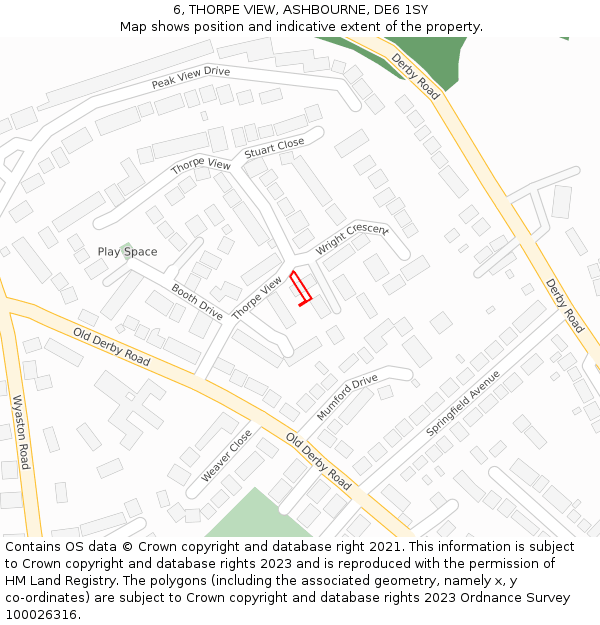 6, THORPE VIEW, ASHBOURNE, DE6 1SY: Location map and indicative extent of plot