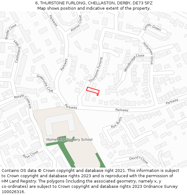 6, THURSTONE FURLONG, CHELLASTON, DERBY, DE73 5PZ: Location map and indicative extent of plot