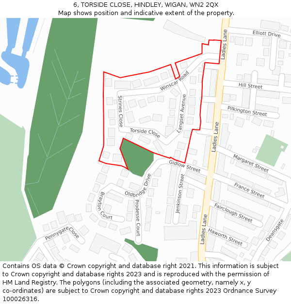 6, TORSIDE CLOSE, HINDLEY, WIGAN, WN2 2QX: Location map and indicative extent of plot
