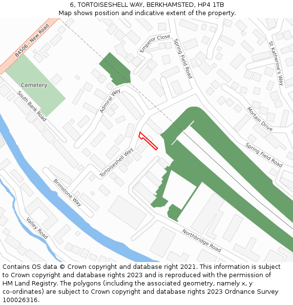 6, TORTOISESHELL WAY, BERKHAMSTED, HP4 1TB: Location map and indicative extent of plot