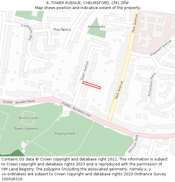 6, TOWER AVENUE, CHELMSFORD, CM1 2PW: Location map and indicative extent of plot