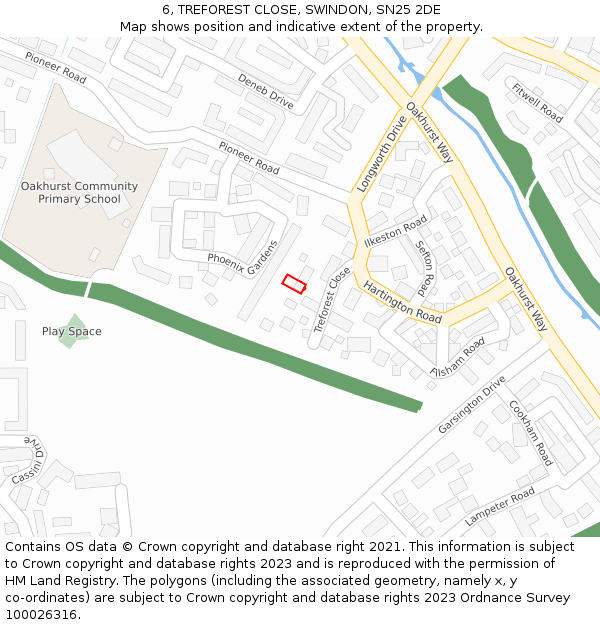 6, TREFOREST CLOSE, SWINDON, SN25 2DE: Location map and indicative extent of plot