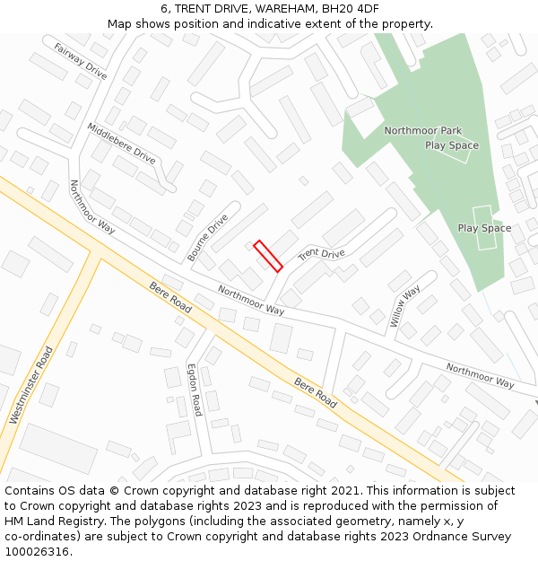 6, TRENT DRIVE, WAREHAM, BH20 4DF: Location map and indicative extent of plot