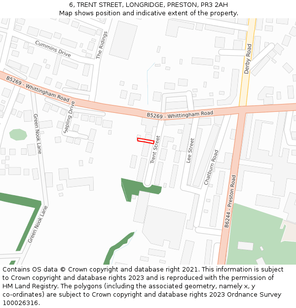 6, TRENT STREET, LONGRIDGE, PRESTON, PR3 2AH: Location map and indicative extent of plot