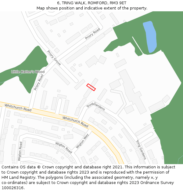6, TRING WALK, ROMFORD, RM3 9ET: Location map and indicative extent of plot