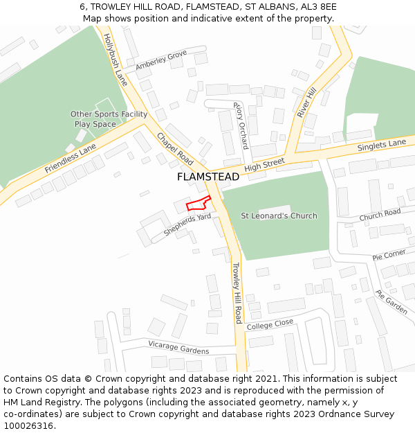 6, TROWLEY HILL ROAD, FLAMSTEAD, ST ALBANS, AL3 8EE: Location map and indicative extent of plot