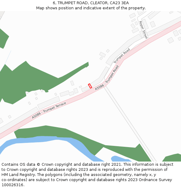 6, TRUMPET ROAD, CLEATOR, CA23 3EA: Location map and indicative extent of plot