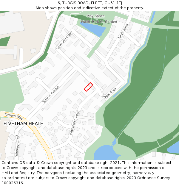 6, TURGIS ROAD, FLEET, GU51 1EJ: Location map and indicative extent of plot