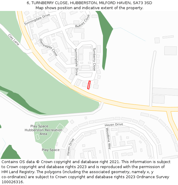6, TURNBERRY CLOSE, HUBBERSTON, MILFORD HAVEN, SA73 3SD: Location map and indicative extent of plot