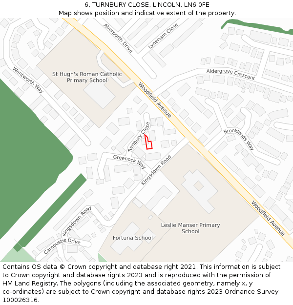 6, TURNBURY CLOSE, LINCOLN, LN6 0FE: Location map and indicative extent of plot