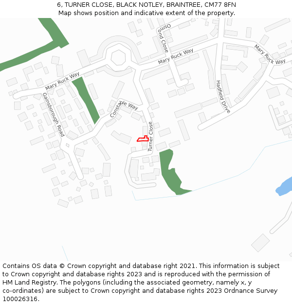 6, TURNER CLOSE, BLACK NOTLEY, BRAINTREE, CM77 8FN: Location map and indicative extent of plot