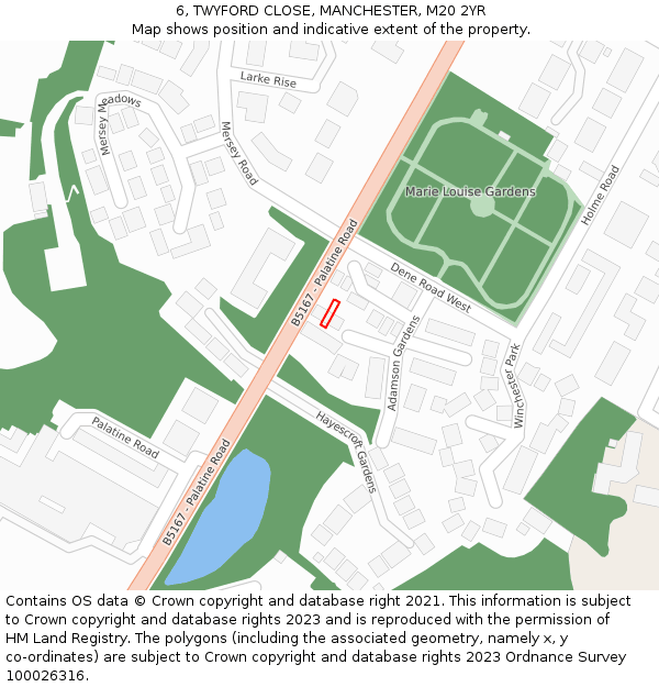 6, TWYFORD CLOSE, MANCHESTER, M20 2YR: Location map and indicative extent of plot