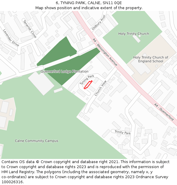 6, TYNING PARK, CALNE, SN11 0QE: Location map and indicative extent of plot