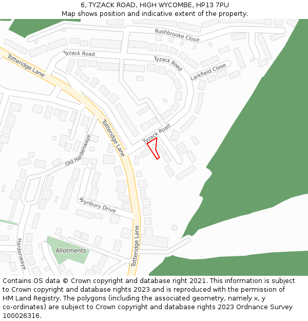 6, TYZACK ROAD, HIGH WYCOMBE, HP13 7PU: Location map and indicative extent of plot