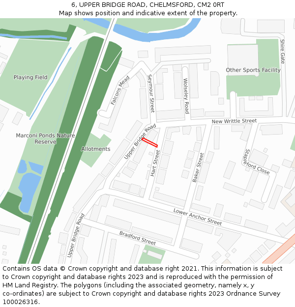 6, UPPER BRIDGE ROAD, CHELMSFORD, CM2 0RT: Location map and indicative extent of plot
