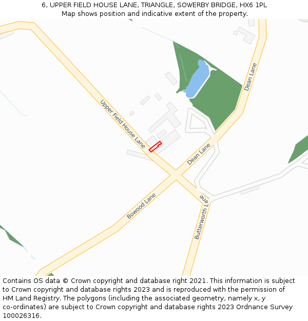 6, UPPER FIELD HOUSE LANE, TRIANGLE, SOWERBY BRIDGE, HX6 1PL: Location map and indicative extent of plot