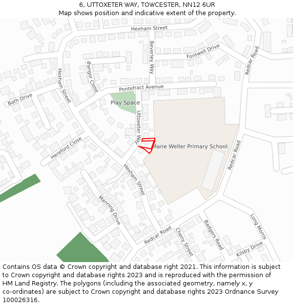 6, UTTOXETER WAY, TOWCESTER, NN12 6UR: Location map and indicative extent of plot