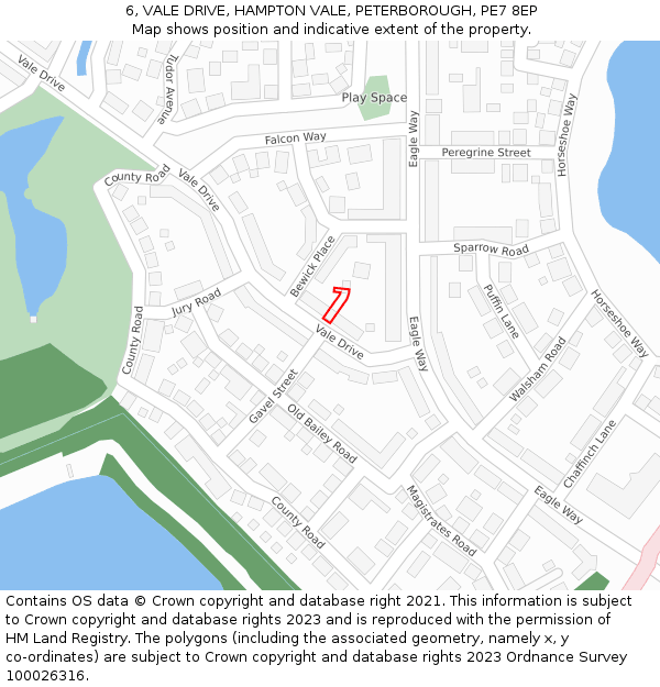 6, VALE DRIVE, HAMPTON VALE, PETERBOROUGH, PE7 8EP: Location map and indicative extent of plot