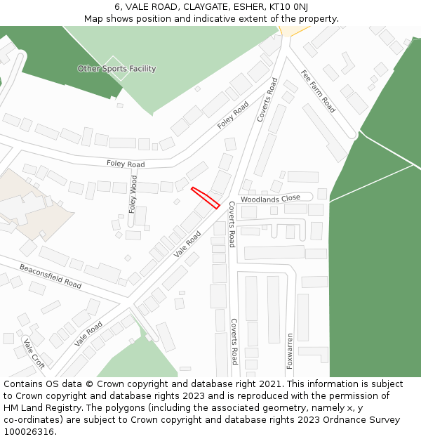 6, VALE ROAD, CLAYGATE, ESHER, KT10 0NJ: Location map and indicative extent of plot