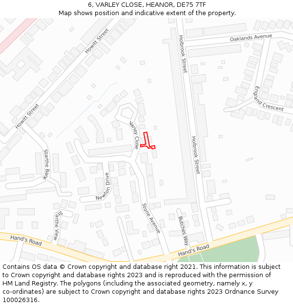 6, VARLEY CLOSE, HEANOR, DE75 7TF: Location map and indicative extent of plot