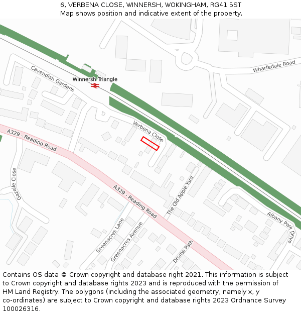 6, VERBENA CLOSE, WINNERSH, WOKINGHAM, RG41 5ST: Location map and indicative extent of plot