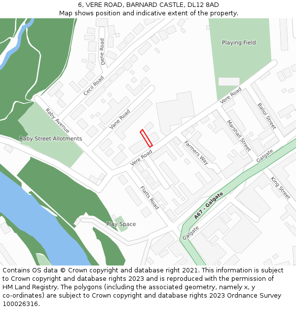 6, VERE ROAD, BARNARD CASTLE, DL12 8AD: Location map and indicative extent of plot