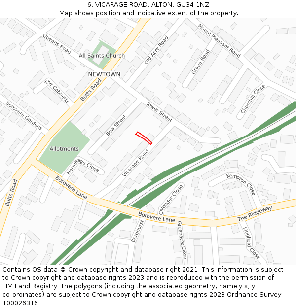 6, VICARAGE ROAD, ALTON, GU34 1NZ: Location map and indicative extent of plot