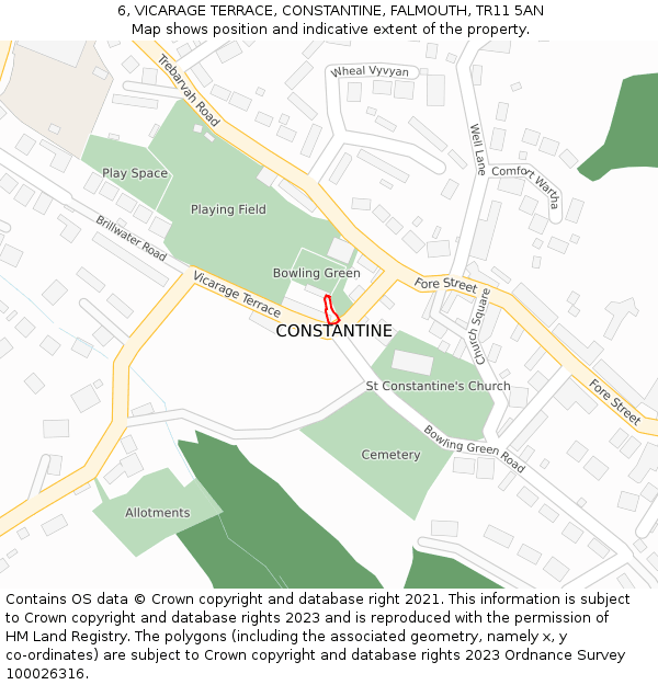 6, VICARAGE TERRACE, CONSTANTINE, FALMOUTH, TR11 5AN: Location map and indicative extent of plot