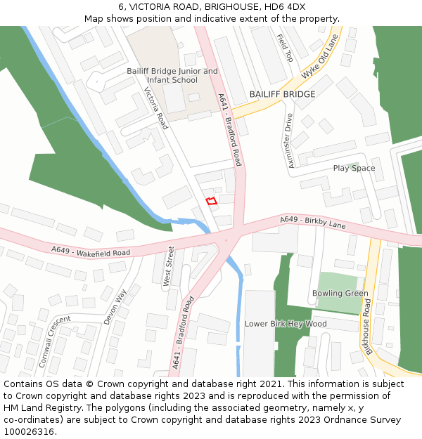 6, VICTORIA ROAD, BRIGHOUSE, HD6 4DX: Location map and indicative extent of plot