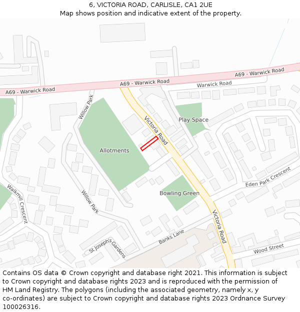 6, VICTORIA ROAD, CARLISLE, CA1 2UE: Location map and indicative extent of plot
