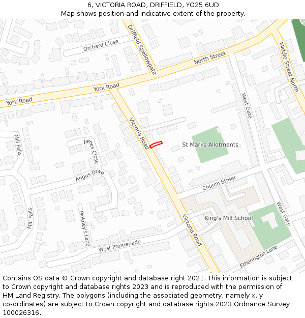 6, VICTORIA ROAD, DRIFFIELD, YO25 6UD: Location map and indicative extent of plot