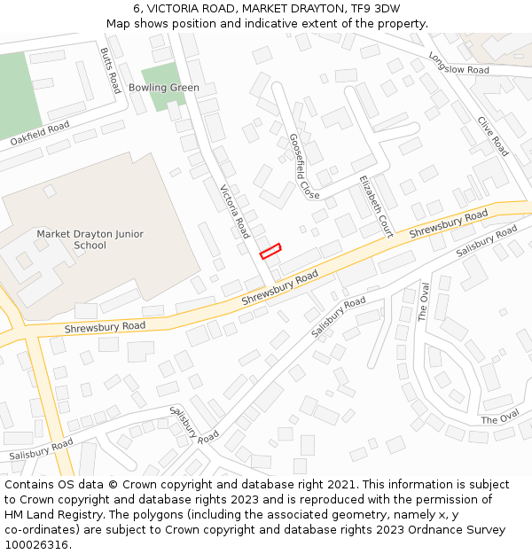 6, VICTORIA ROAD, MARKET DRAYTON, TF9 3DW: Location map and indicative extent of plot