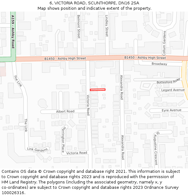 6, VICTORIA ROAD, SCUNTHORPE, DN16 2SA: Location map and indicative extent of plot