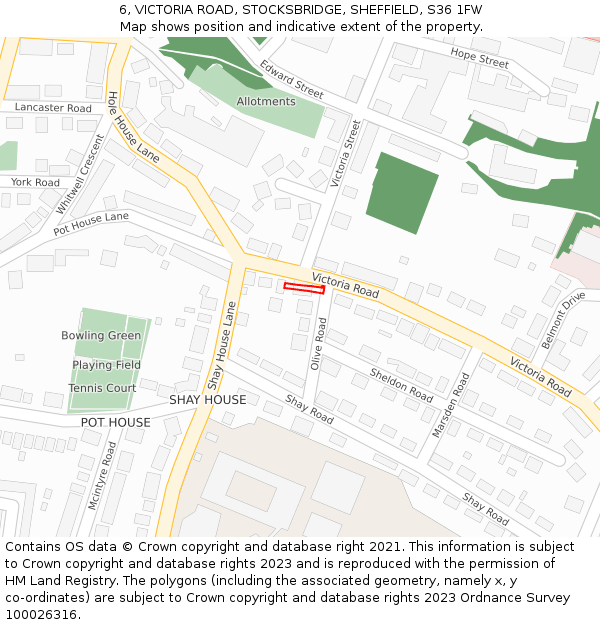 6, VICTORIA ROAD, STOCKSBRIDGE, SHEFFIELD, S36 1FW: Location map and indicative extent of plot