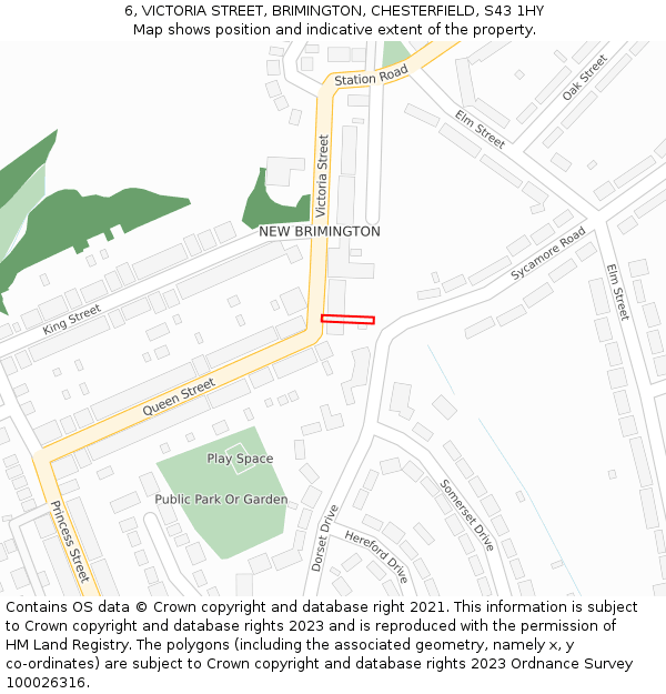 6, VICTORIA STREET, BRIMINGTON, CHESTERFIELD, S43 1HY: Location map and indicative extent of plot