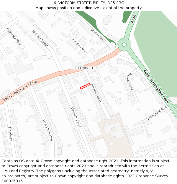 6, VICTORIA STREET, RIPLEY, DE5 3BG: Location map and indicative extent of plot