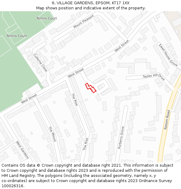 6, VILLAGE GARDENS, EPSOM, KT17 1XX: Location map and indicative extent of plot