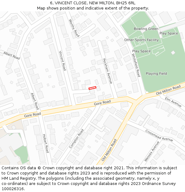 6, VINCENT CLOSE, NEW MILTON, BH25 6RL: Location map and indicative extent of plot