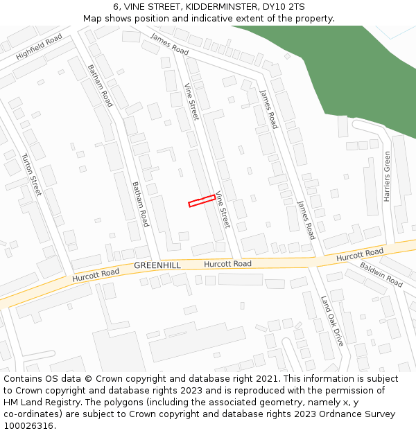 6, VINE STREET, KIDDERMINSTER, DY10 2TS: Location map and indicative extent of plot