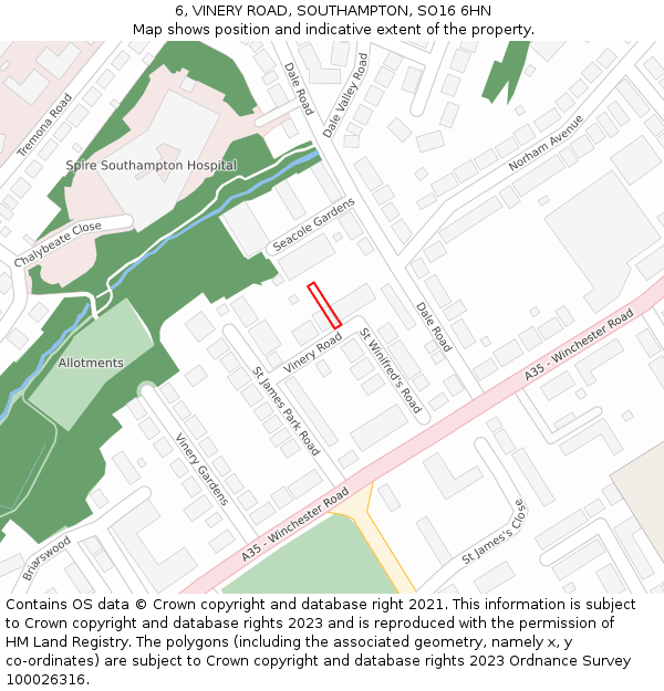 6, VINERY ROAD, SOUTHAMPTON, SO16 6HN: Location map and indicative extent of plot